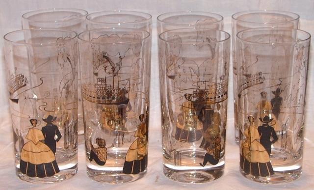 Barware Mississippi River Scenes Gold and Black