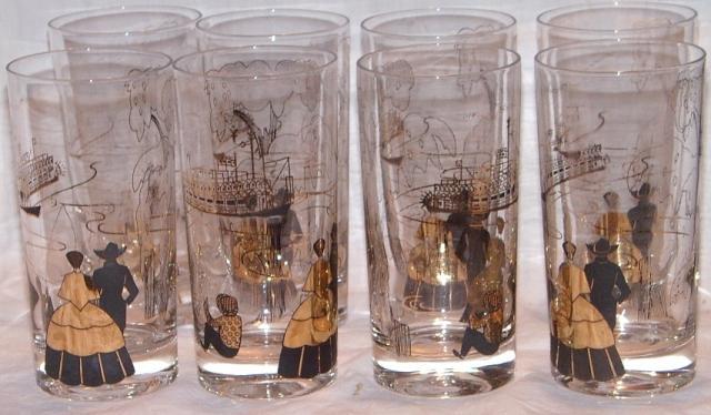Barware Mississippi River Scenes Gold and Black