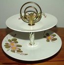 Vintage Tidbit Tray Two Tier Hand Painted Metal
