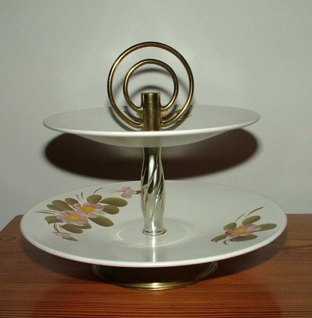 Vintage Tidbit Tray Two Tier Hand Painted Metal