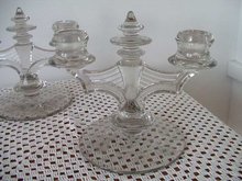 Antique Double Light Candlesticks Etched