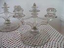 Antique Double Light Candlesticks Etched