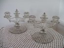 Antique Double Light Candlesticks Etched