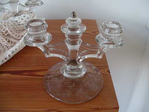 Antique Double Light Candlesticks Etched