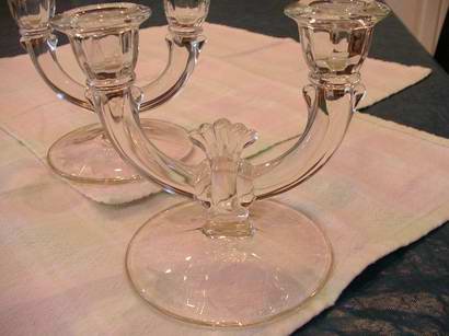 Candlesticks Double Light Etched Pair