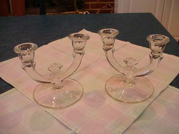 Candlesticks Double Light Etched Pair