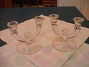 Candlesticks Double Light Etched Pair