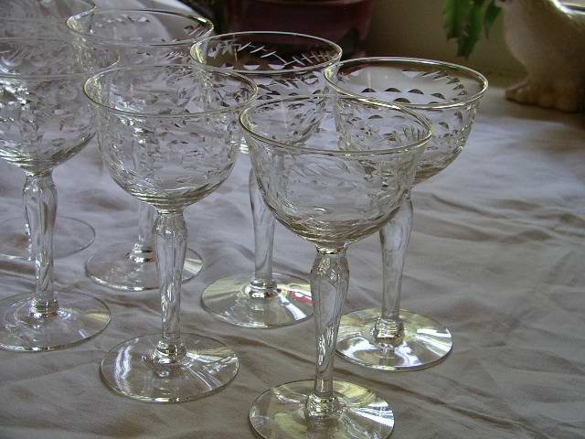 Etched Blown Stems Set of 8 Libbey