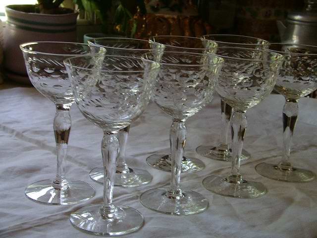 Etched Blown Stems Set of 8 Libbey