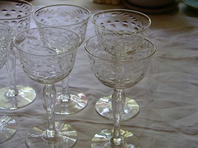 Etched Blown Stems Set of 8 Libbey