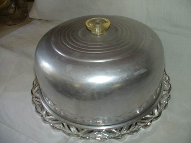 Vintage Aluminum Covered Cake Plate With Bakelite Handle