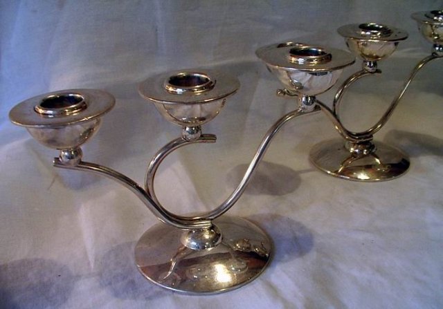 Pair Silverplate 3 Light Candlesticks