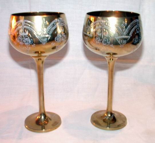 Electroplated Etched Goblets Pair