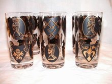 Vintage Black and Gold Bar Glasses with Knights
