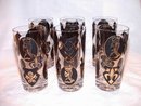 Vintage Black and Gold Bar Glasses with Knights