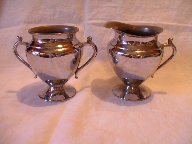 Vintage Chrome on Copper Cream and Sugar Set