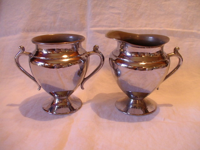 Vintage Chrome on Copper Cream and Sugar Set