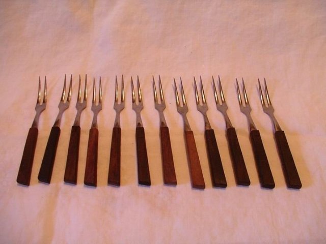 Cocktail Forks Stainless Japan Walnut Handles