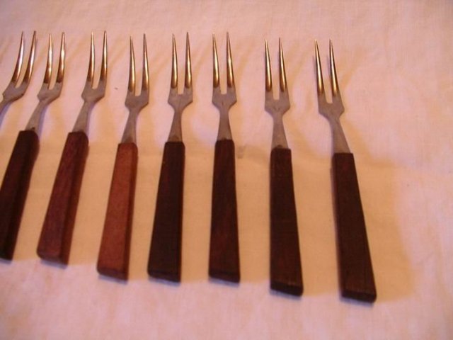 Cocktail Forks Stainless Japan Walnut Handles