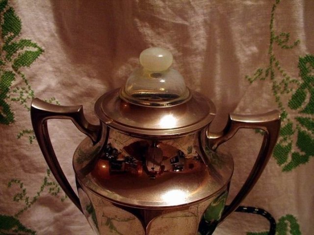 Coffee Pot Samovar Nickel Plate with Milk Glass