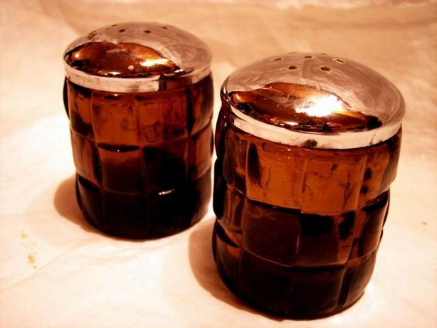 Brown Glass Salt and Pepper Basket Weave Design