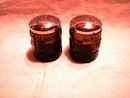 Brown Glass Salt and Pepper Basket Weave Design