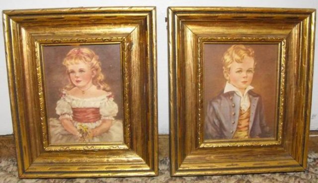 Pair of Old Framed Pictures Marian and Robert