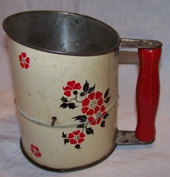 Vintage Sifter with Red Flowers