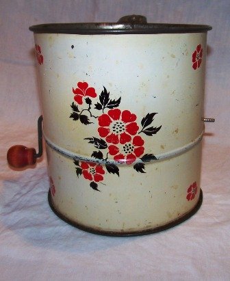 Vintage Sifter with Red Flowers