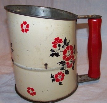 Vintage Sifter with Red Flowers