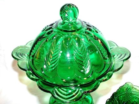 Green Covered Compote and Five Bowls