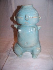 Blue Pottery Vase or Jug Signed