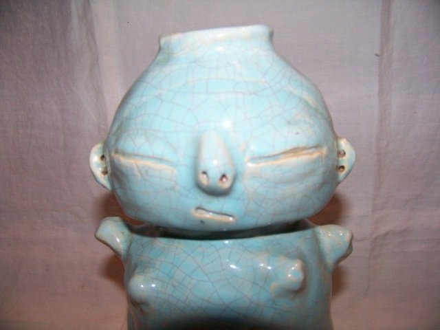 Blue Pottery Vase or Jug Signed