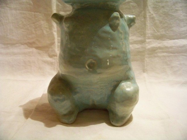 Blue Pottery Vase or Jug Signed