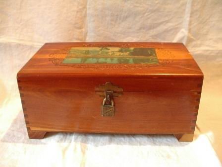 Vintage Cedar Box with Lock Key and Mirror
