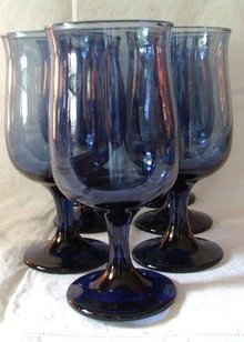 Libbey Dusky Blue in Tulip Pattern 7 Stems