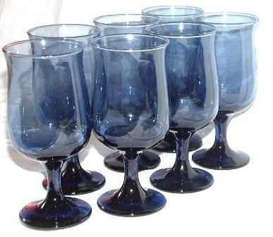 Libbey Dusky Blue in Tulip Pattern 7 Stems