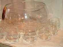 Libbey Punch Set Etched Leaves Design