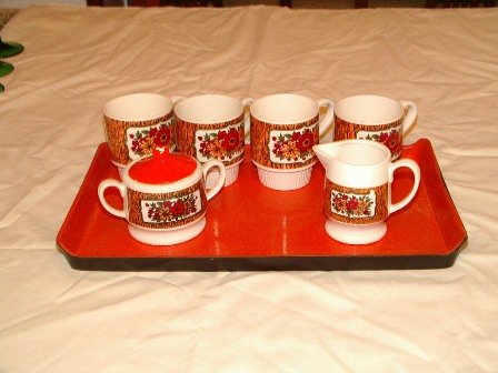 Vintage Coffee Set Orange Floral Design Japan