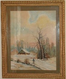 Watercolor Original Country Scene Unsigned