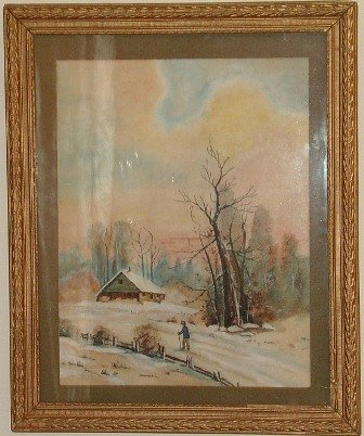 Watercolor Original Country Scene Unsigned