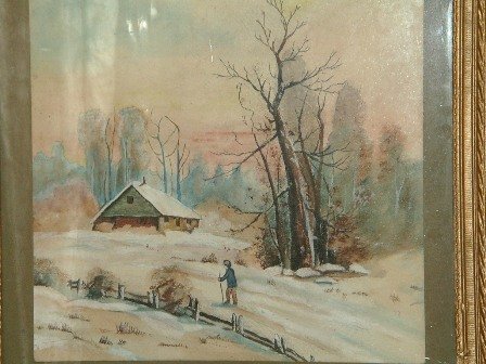 Watercolor Original Country Scene Unsigned
