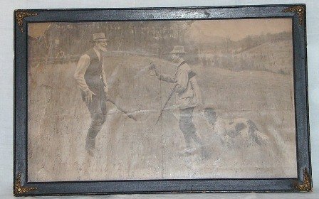 Antique Picture of Hunters and Dog