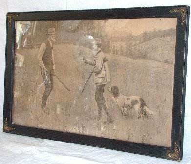 Antique Picture of Hunters and Dog