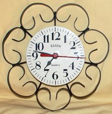 Vintage Elgin Kitchen Clock Wrought Iron Frame