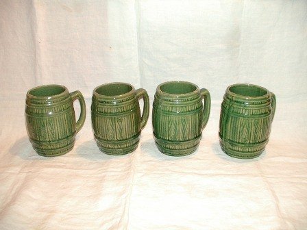 Stoneware Mugs Green Six Marked 397