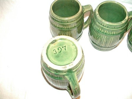 Stoneware Mugs Green Six Marked 397