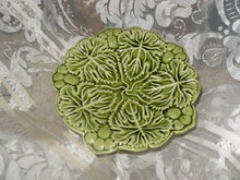 Vintage Majolica Leaf Pedestal Dish