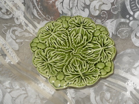 Vintage Majolica Leaf Pedestal Dish