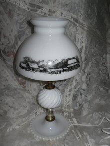 Vintage White Milk Glass Lamp w/Glass Shade